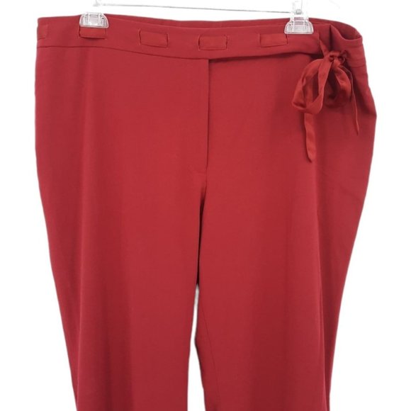 VTG 90s Apostrophe Burgundy High Rise Satin Ribbon Belt Bow Tie Dress Pants 18 - Picture 5 of 12